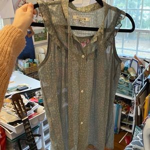 Forever 21 Sheer Teal and gray sleevless top with ruffles - Size Medium